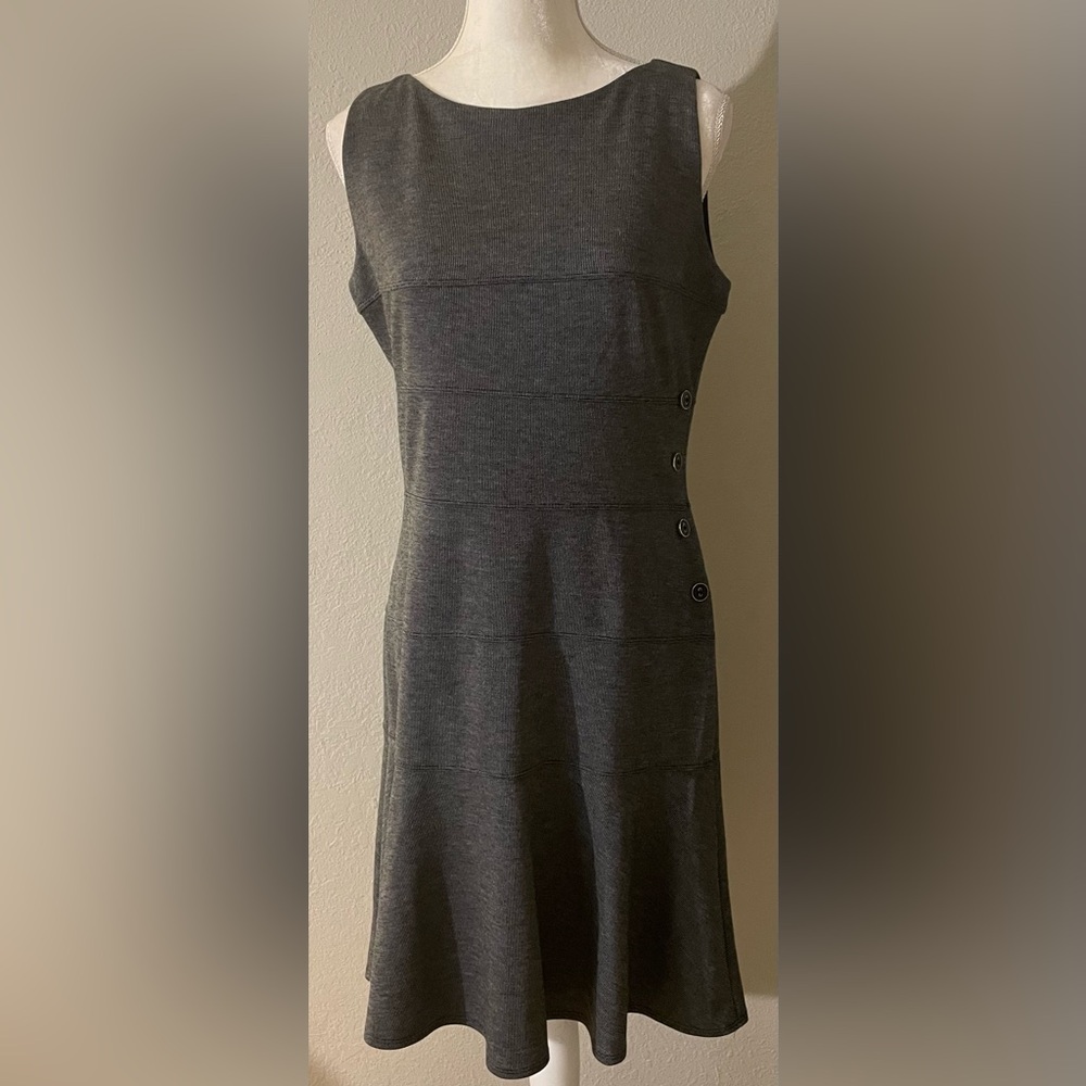 Enfocus Studio black and white midi sheath dress with mermaid skirt.
